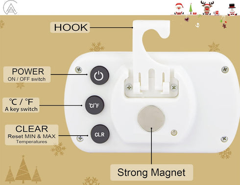 AEVETE Waterproof Digital Refrigerator Thermometer Large LCD, Freezer Room Thermometer with Magnetic Back, No Frills Easy to Read...