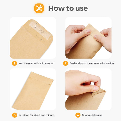 ACSTEP 100 Pack #1 Paper Kraft Seeds Envelopes 2-1/4 X3-1/2, Small Coin Envelope 2x3 For Key, Tip, Seeds Packets, Self Adhesive Water Glummed Mini...