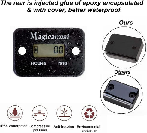 2pcs Magicalmai Inductive Hour Meter for Gas Engine Generator Lawn Mower Pressure Washer Marine ATV Boat Outboard Motor Dirt Bike Motorcycle Water...