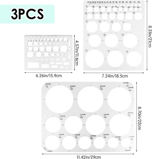Circle Template Drawing Gjinxi 3 Pcs Circles Ruler Stencil Drafting Templates Round Draw Stencil Plastic Oval Template for Drafting Office School ...