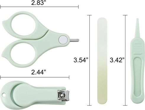 PandaEar Baby Nail Manicure Pedicure Grooming Care Kit (4 Pack)| Clippers Scissors File Tweezers | Newborn Infant Toddler Kids|1 Months Plus (Gree...