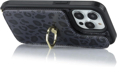 for iPhone 14 Pro Case with Card Holder for Women,iPhone 14 Pro Wallet Case with Strap,Crossbody Lanyard,Ring Stand,Snap Clasp,Cute Phone Cases(6....