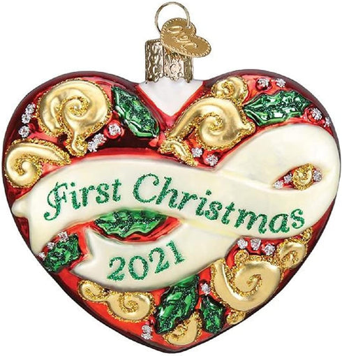 Old World Christmas Ornaments 2021 First Christmas Heart Glass Blown Ornaments for Christmas Tree...