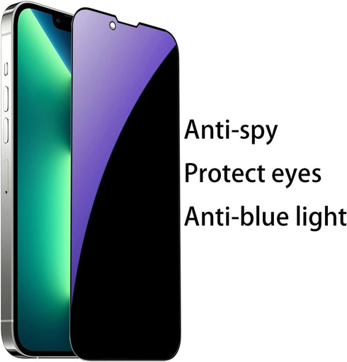 2 Pack Anti-Blue Privacy Tempered Glass Suit for iPhone 14 Plus/iPhone 13 Pro Max Anti-Spy Screen Protector Anti-Peeping Film 9H Hardness Anti-scr...