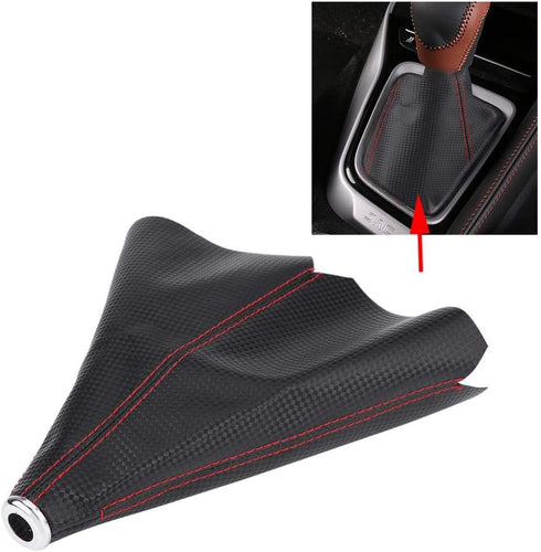 Aramox Gear Shift Knob Boot,Universal Black Carbon Fiber Style Gear Shift Knob Cover Red Stitch Gear Gaiter Boot Cover PU Leather Material...