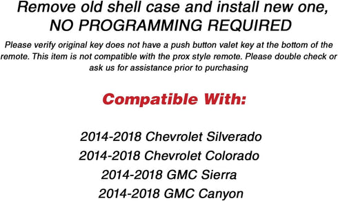 KeylessOption Keyless Entry Remote Control Car Key Fob Case Shell Button Pad Outer Cover for GMC Chevy M3N-32337100 (Pack of 2)...