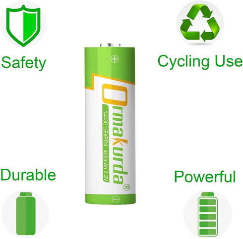 14430 Lifepo4 Solar Battery,14430 3.2v Rechargeable Batteries for Solar Lights, Tooth Brush, Shaver, Flashlight -4 Pack...