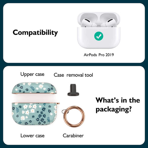 TATOFY Case Cover for AirPods Pro 2019,Stylish AirPods Pro Case for Women Girls, Flower Patterns Protective Hard Case with Clip (Cyan)...