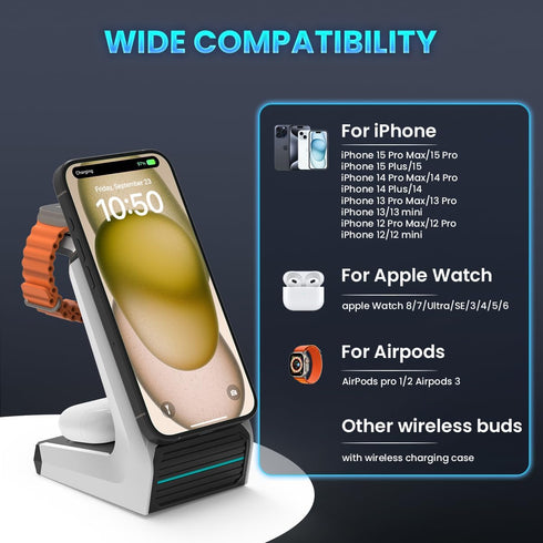 3 in 1 Wireless Charging Station for MagSafe:JoyGeek Magnetic Charge Stand for iPhone Apple 15 14 13 12 Pro/Pro Max/Plus/Mini- Fast Wireless Charg...