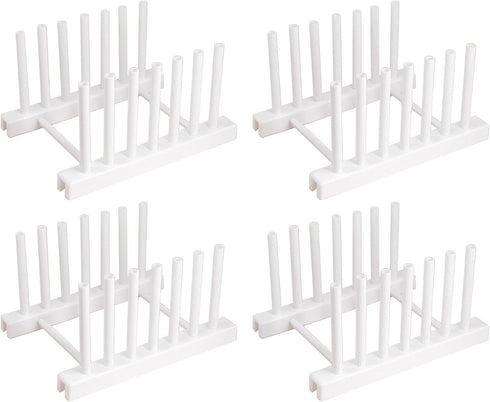 White Plate Organizer for Cabinet 4 Pack, Plstic Plate Rack Stand Keep Dry for Dish, Bowl, Bakeware, Serving Tray and More, Plate Holder for Cabin...