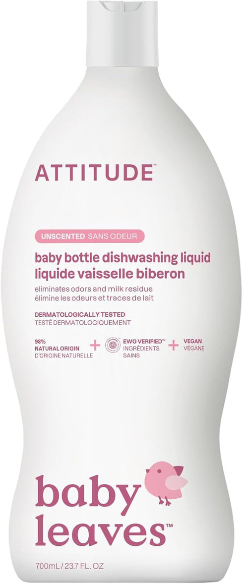 ATTITUDE Baby Dish Soap and Bottle Cleaner, EWG Verified Dishwashing Liquid, No Added Dyes or Fragrances, Tough on Milk Residue and Grease, Vegan,...