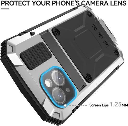 for iPhone 15 Plus Case 360 Full Body Heavy Duty Protection Rugged Aluminium Stan Military Grade Metal Rubber with [Built in Screen Camera Lens Pr...