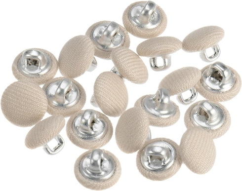 20pcs 16L Fabric Cloth Covered Button 10mm Round Metal Shank Sewing Buttons for Suits Dress Blouses, Beige...
