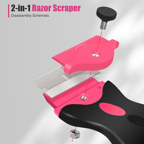 Razor Blade Scraper Tool, 2Pcs Pink Razor Scraper with 40Pcs Replacement Blades, Glass Scraper for Removing Decals, Tint, Stickers, Labels, Caulk,...
