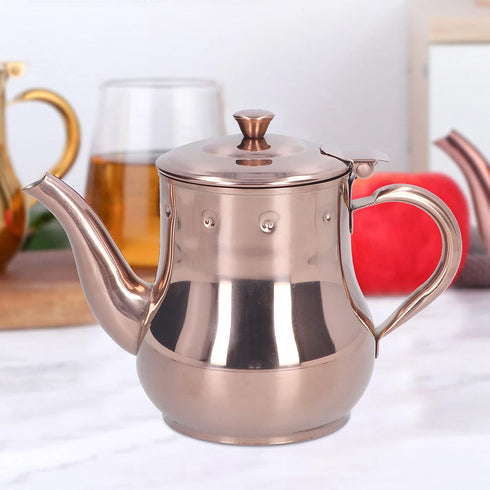 Teapots, 500ML Rose Gold Stainless Steel Teapot Integrated Cover and Anti?scalding Handle Design Tea Pot with Removable Infuser Suitable for Confe...