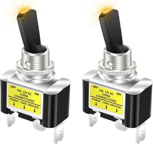 DaierTek Car Auto Lighted Toggle Switch 12V, Yellow 12 Volt LED Toggle Switch with Light Illuminated Amber 30 Amp Heavy Duty...