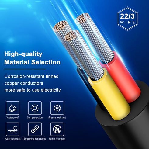 22 Gauge 3 Conductor Electrical Wire, 50FT 22AWG Black PVC Stranded Tinned Copper 3 Wire Cable, 22/3 Cord Extension Cable...