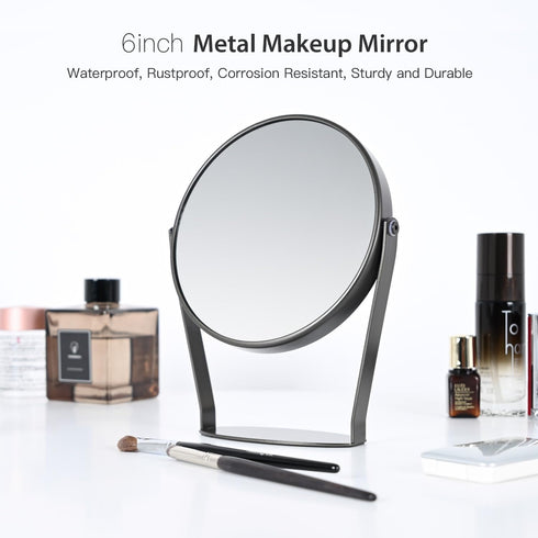 5X Magnifying Makeup Mirror, 6 inch Double Sided Desk Mirror, 1X/5X Magnification Round Vanity Mirror, Black Metal Tabletop Mirror...