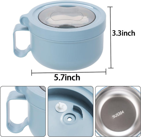 Microwave Soup Mugs with Lids,28.7oz Microwave Ramen Bowl with Lid,with Removable 304 Stainless Steel Liner,Improved Easy-Grip Design for On-the-G...