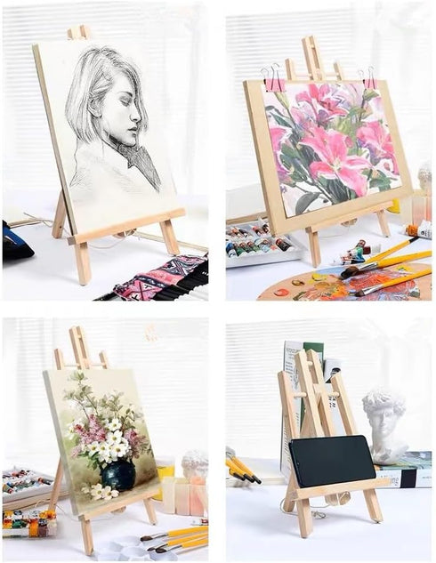 11.8" Wood Easels, Small Tabletop Display Stand, Tripod, Painting Party Easel, Kids Student Tabletop Easels for Painting, Portable Canvas Photo Pi...