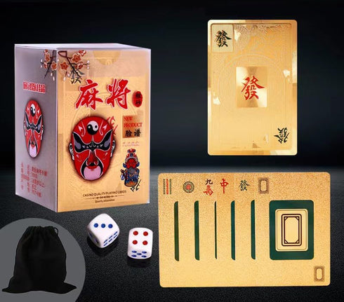 Mahjong Cards Golden Playing Cards Chinese Mah Jongg 2024 American Handheld Majhong Games PVC Waterproof Durable Portable Poker Cards Set with 2 D...