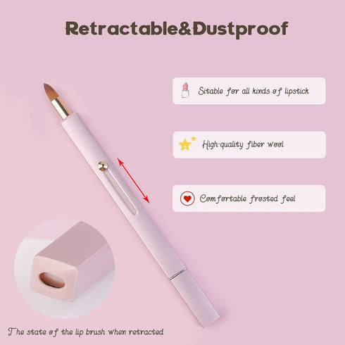 Lip Applicator Brush - 3 Pack Exquisite Professional Dustproof Retractable Lip Brush - Makeup Lipstick Lip Gloss Applicators (Pink Red Gold)...