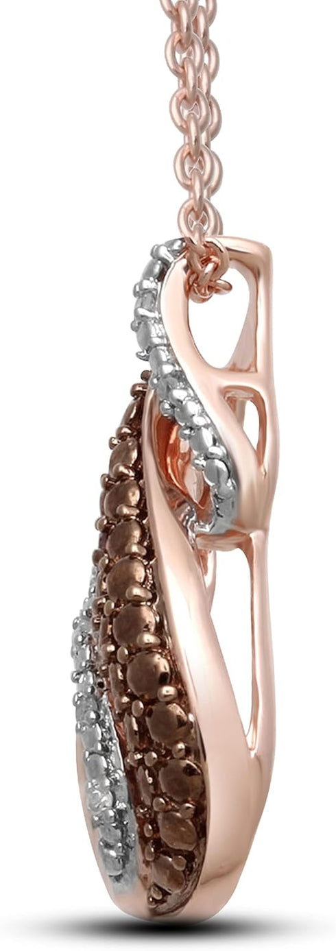 Jewelili Rose Gold over Sterling Silver Natural White and Orange Cognac Diamonds Twisted Pendant Necklace 18" Cable Chain...