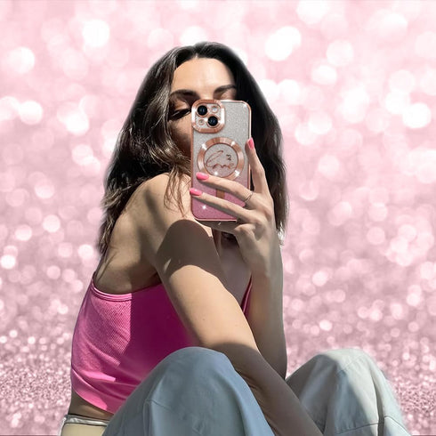 ZIYE Magnetic Case Designed for iPhone 15 Glitter Case Luxury Plating Love Heart Compatible with MagSafe Clear Case with Camera Protector Protecti...