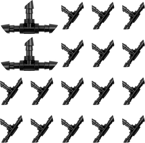 50 Pieces Drip Irrigation Fittings, 1/4 Inch Barbed Tee Fittings, Barbed Connectors for 1/4 Inch Irrigation Tubing for Drip Sprinkler Garden Lawn ...