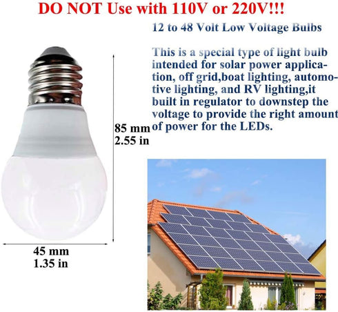 12V Light Bulb A15 3W Soft White 3000K E26 Screw Base 12v led bulb DC 12 volt 24v 36v 48v Low Voltage Lights for Solar Battery System,RV,Marine Bo...