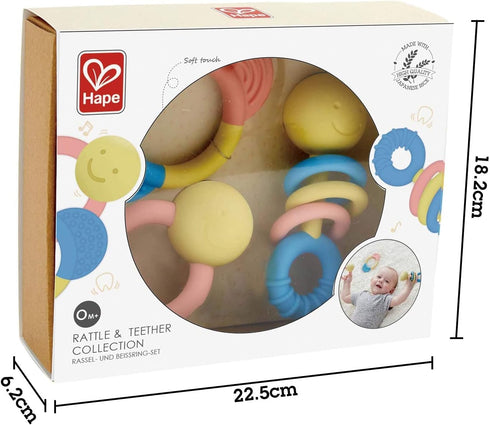 Hape Rattle & Teether Collection | 3-Piece Rattle & Teething Set for Babies, Soft Colors...