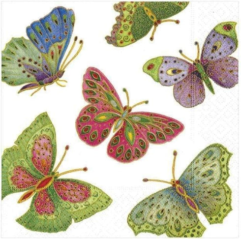Entertaining with Caspari Jeweled Butterflies Paper Cocktail Napkins, Ivory, Pack of 20...