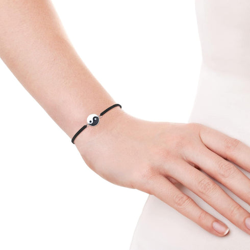 AeraVida Balance of Life Yin and Yang Sterling Silver Charm Slide Bracelet...