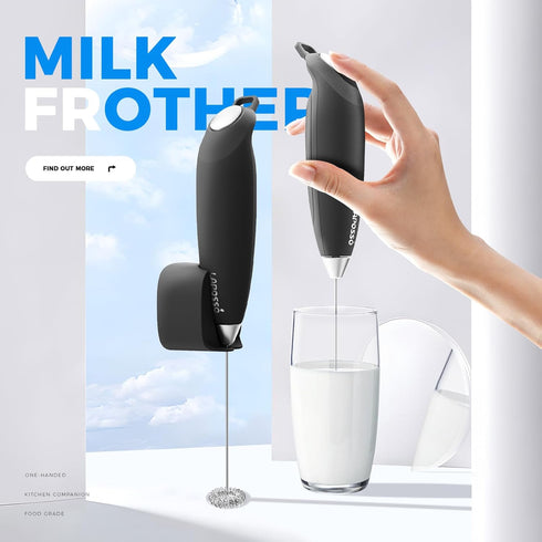 Magnetic Base Milk Frother Wand with Stand Battery Operated (not incl.) Handheld Electric Matcha Whisk Drink Mixer for Coffee, Latte, Hot Chocolat...