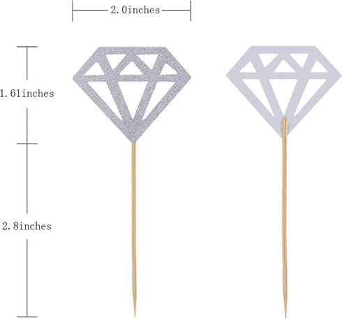 50 Pack Cupcake Toppers Silver Glitter Diamond Cakes Toppers Cupcake Decor Party Cake Decoration Supplies...