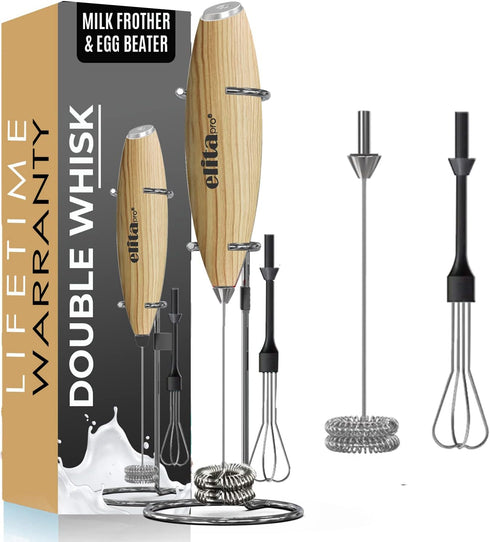 ELITAPRO ULTRA-HIGH SPEED Milk Frother - Double Whisk Handheld Foam Maker - 2-in-1 Drink Mixer - Detachable Egg Beater - Frother Wand for Matcha, ...