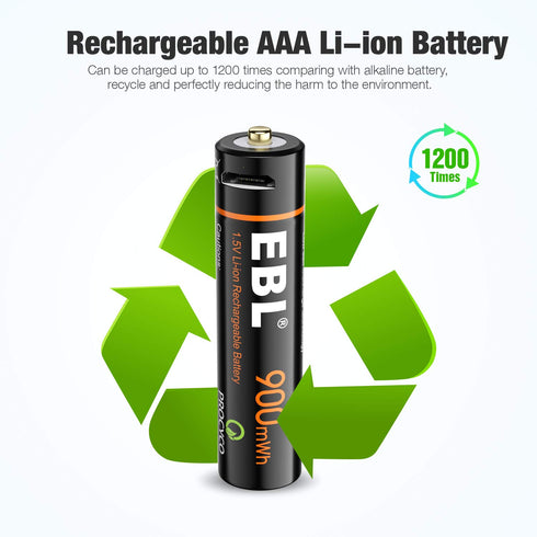 EBL Rechargeable AAA Lithium Batteries 1.5V AAA Battery 900mWh USB Rechargeable Batteries - 4 Pack...