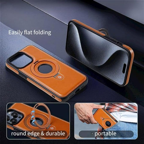 Leather Material with Metal Magnetic Folding Stand,Luxury Leather Invisible Stand Phone Case Cover for iPhone 12-15 (Brown,iPhone13 Pro)...