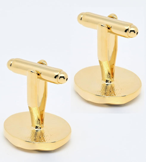 14K Gold Plated Oval Cufflinks for Men Lady In Gift Case Hand Polished Men's Cufflinks Jewelry Set for Wedding Party Anniversary Business Events T...