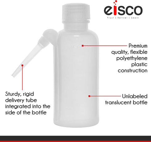 EISCO Wash Bottle, 500ml - Polyethylene - Translucent, Unbreakable - Screw Cap with Down Spout for Dispensing Liquid Labs...