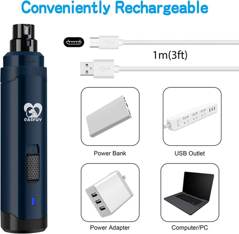 Casfuy Dog Nail Grinder Upgraded - Professional 2-Speed Electric Rechargeable Pet Nail Trimmer Painless Paws Grooming & Smoothing for Small Medium...
