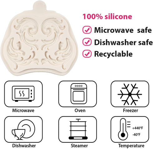 Baroque Fondant Molds Scroll Border Lace Silicone Molds Relief Flower Mold for Cake Decoration Cupcake Topper Chocolate Candy Polymer Clay Gum Pas...