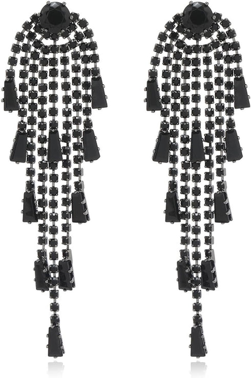 Black Rhinestone Earrings for women,Long Earrings Dangle Dangling Bling Earring Crystal black Crystal rhinestone Drop earring Tassels Earrings for...
