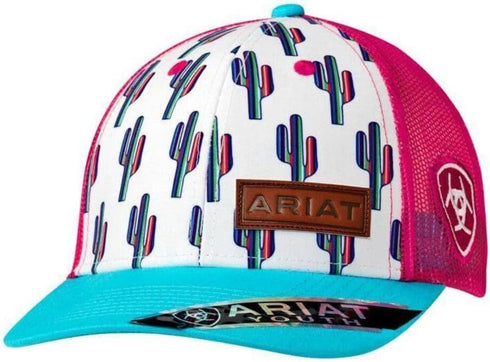 ARIAT Brand Youth Girls Multi-Color Cactus Pattern Snapback Hat - 1519105 White...
