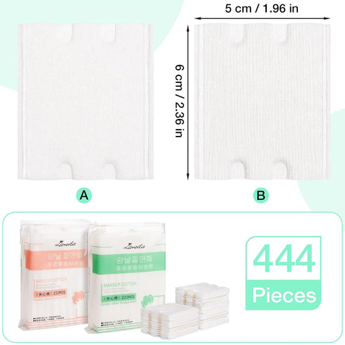 Noverlife 444PCS Makeup Cotton Pads, Facial Eye Makeup Remover Pads, Natural Premium Square Cotton Puff, Double-Side Save Water Soft Gentle Makeup...