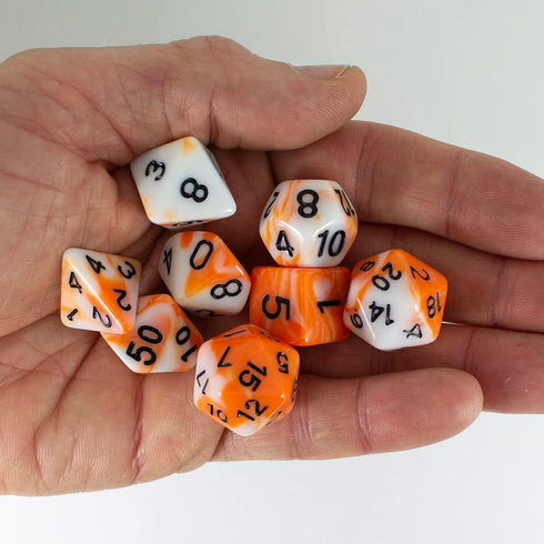 Orange and White DND Dice Set - 'Troll Slayer'...