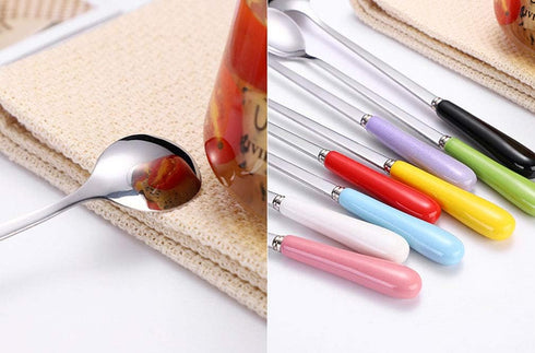 Mixing Spoons Set of 8, Stainless Steel Iced Teaspoons with Ceramic Handle 7.6-Inch Long Soup Tablespoons Espresso Coffee Spoons Candy-Colored, Mi...