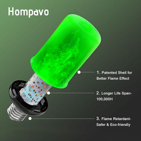 Hompavo ?Upgraded? LED Flame Light Bulbs, Green Flickering Light Bulbs with Upside Down Effect, E26 Flame Bulb for Home Halloween St. Patrick's Da...