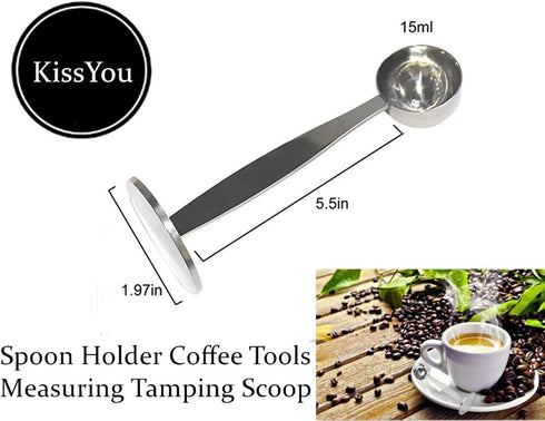 Espresso Scoop with Tamper 2 In 1 Stainless Steel Coffee Scoop Tamping Dual-Purpose Coffee Spoon Powder Hammer Tamper Multi Function Spoon Holder ...
