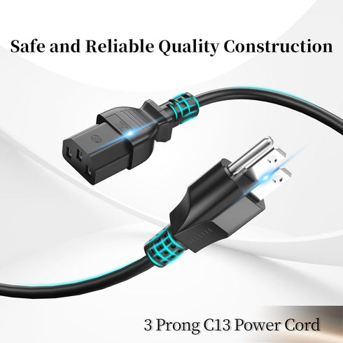 (2 Pack) 3 Prong Computer Power Cable, 10A 125V Power Cord, Varbmt 4FT Replacement Power Cord for LCD Plasma TV, PC, Monitor, Scanner, Projector, ...